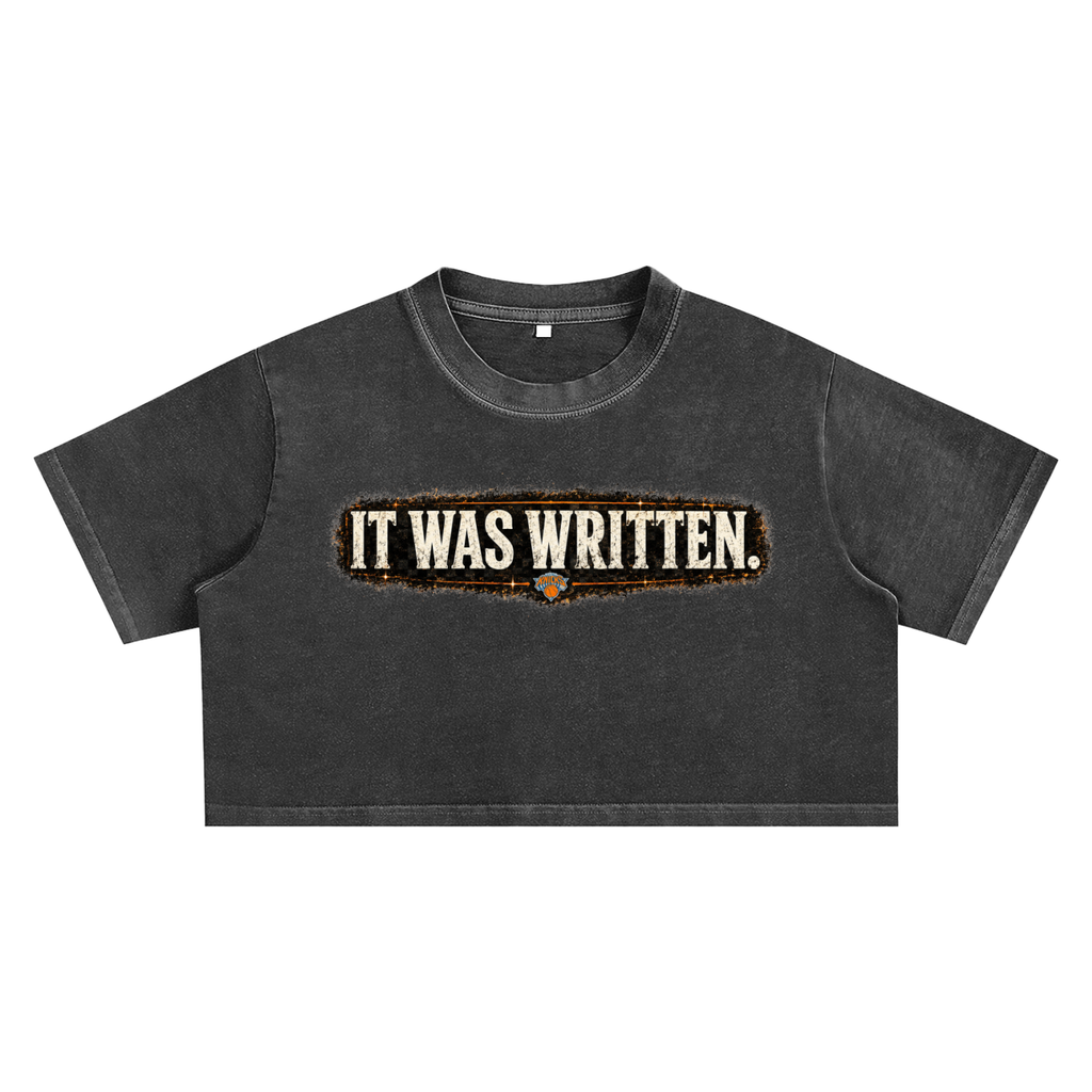 "IT WAS WRITTEN 2026 NBA CHAMPIONS" Snow Washed Crop Top