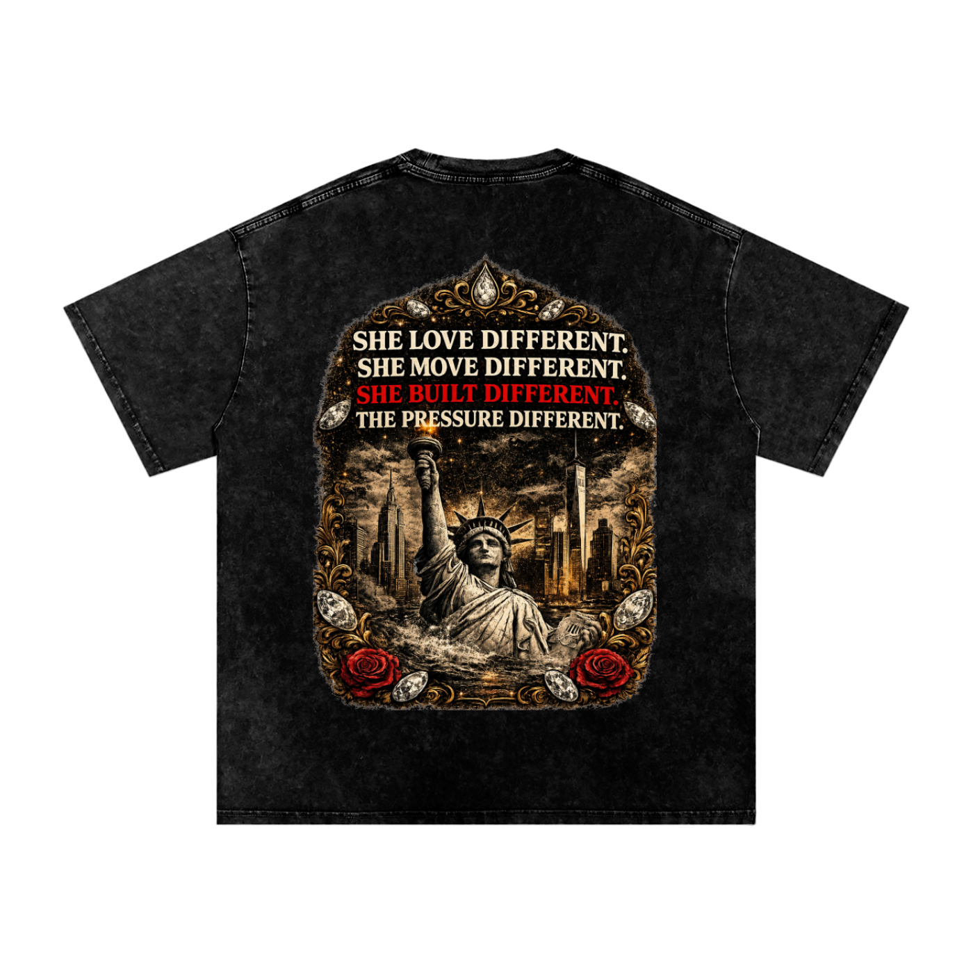 MEN'S "AINT NOTHIN LIKE A NEW YORK WOMAN TRUST ME" Snow Washed Oversized Cotton T-Shirt